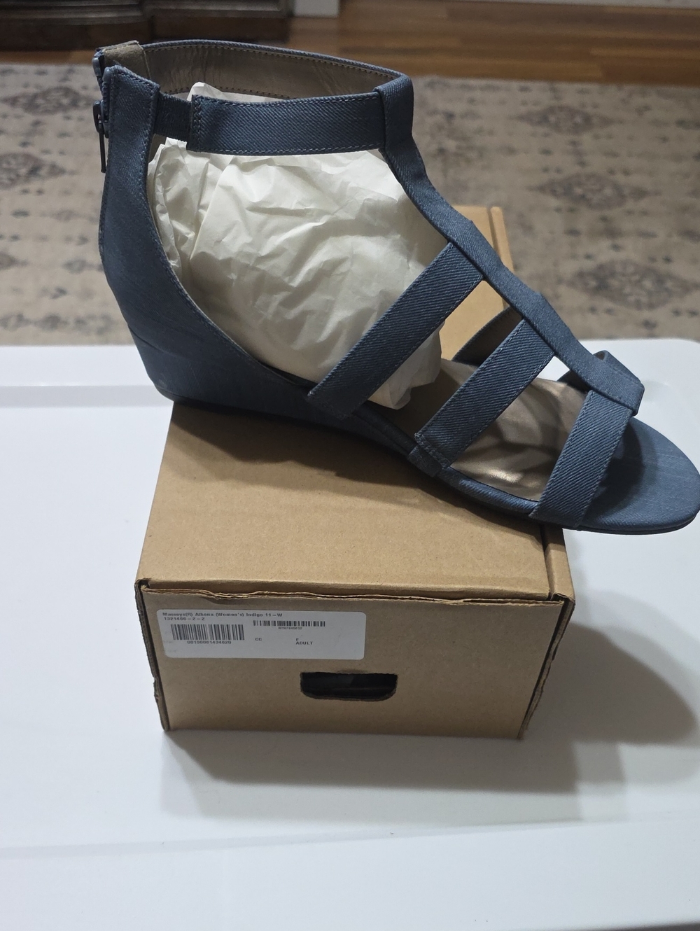 Women's Strappy Denim Blue Wedge Sandals